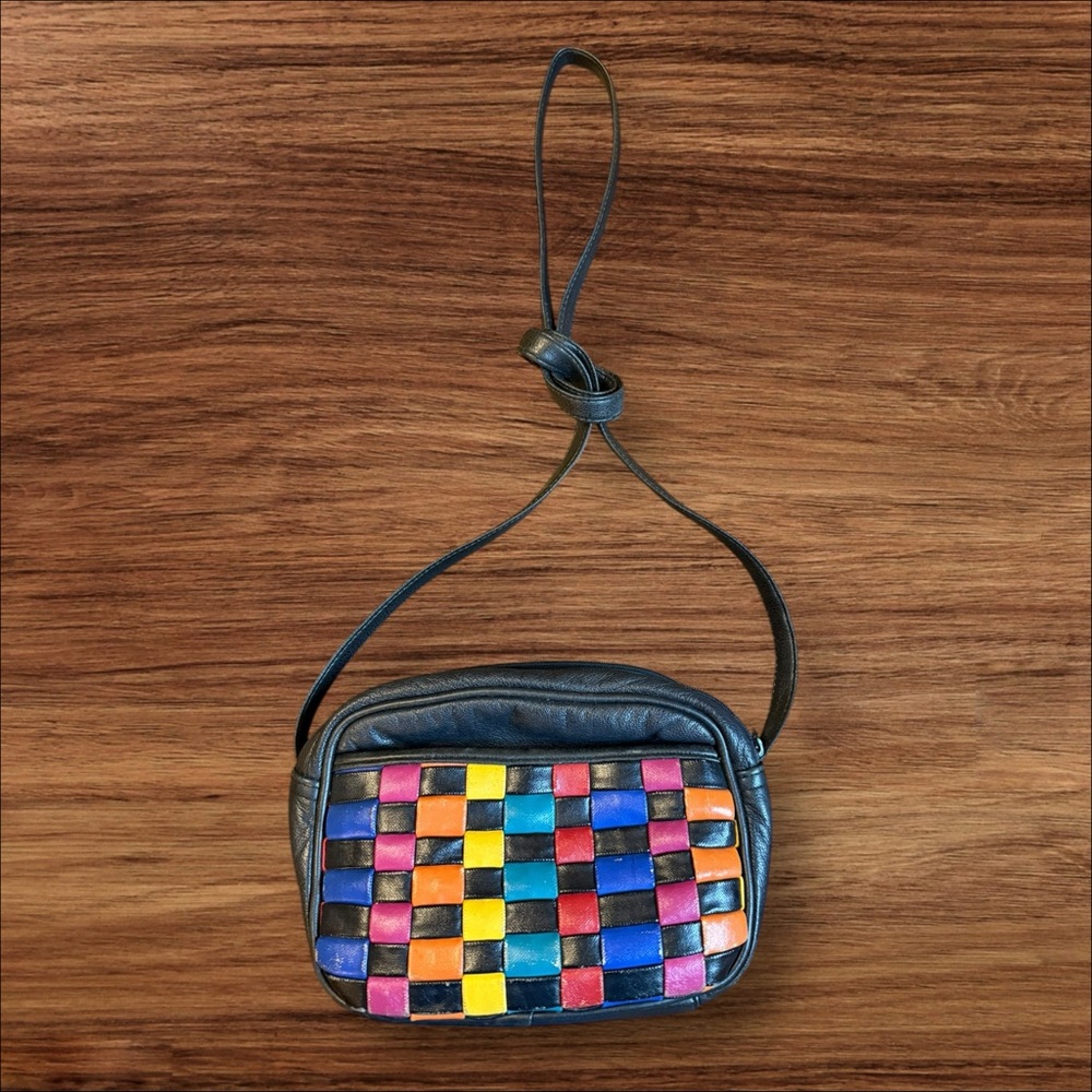 Vintage Pride Rainbow Woven Leather Crossbody Bag